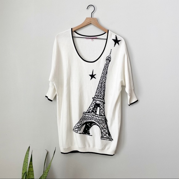 French Rendez Vous Sweaters - French Rendez Vous Eiffel Tower Slouchy Knit Dolman Sleeve White Sweater